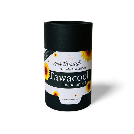 Boîte de tisane Tawacool d'Aur'essentielle Paris Alger, conçue pour favoriser la détente et le lâcher-prise. Produit naturel et éthique made in France